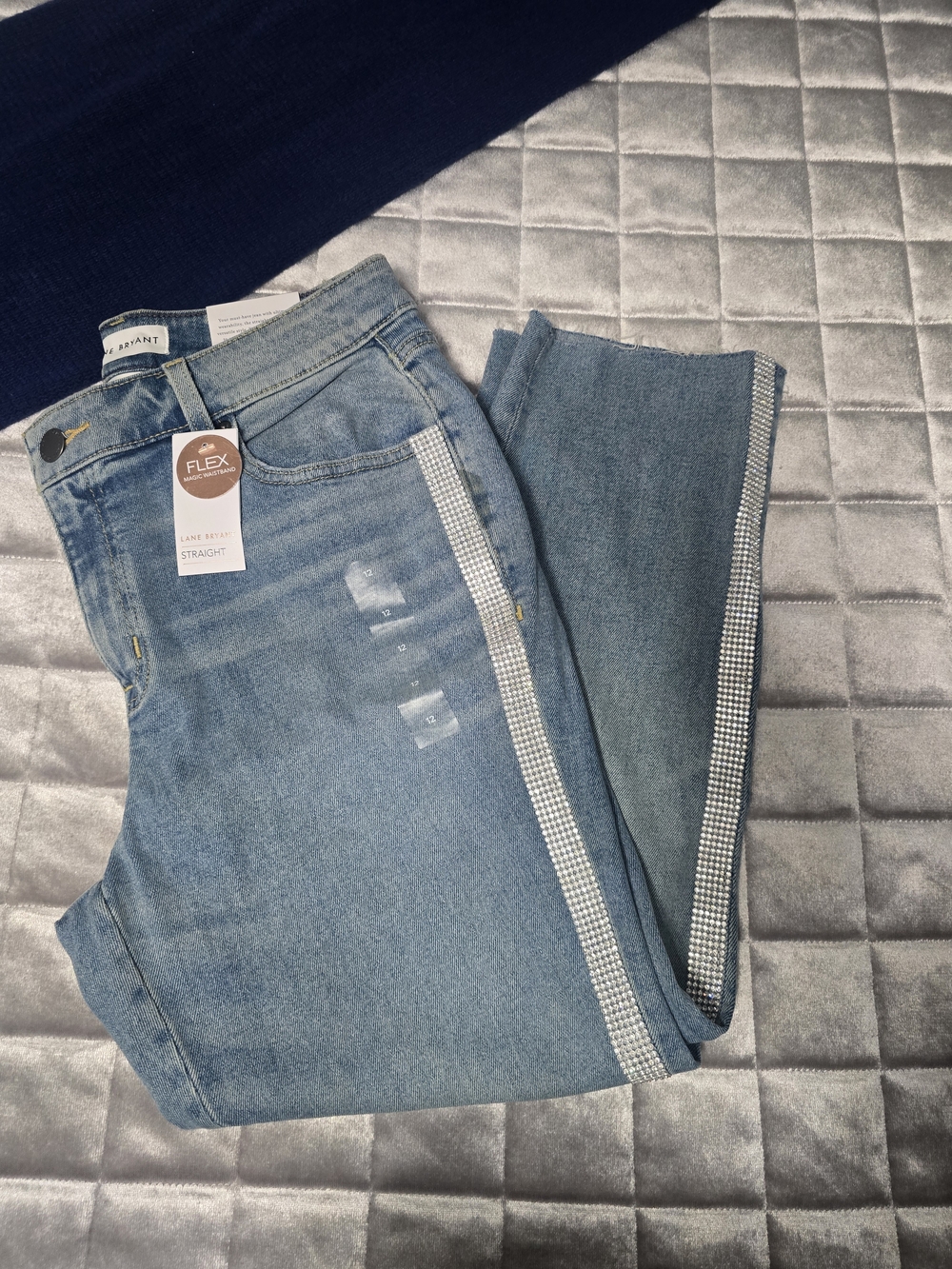 Lane Bryant Light Blue Straight Leg Jeans with Rhinestone Side Trim